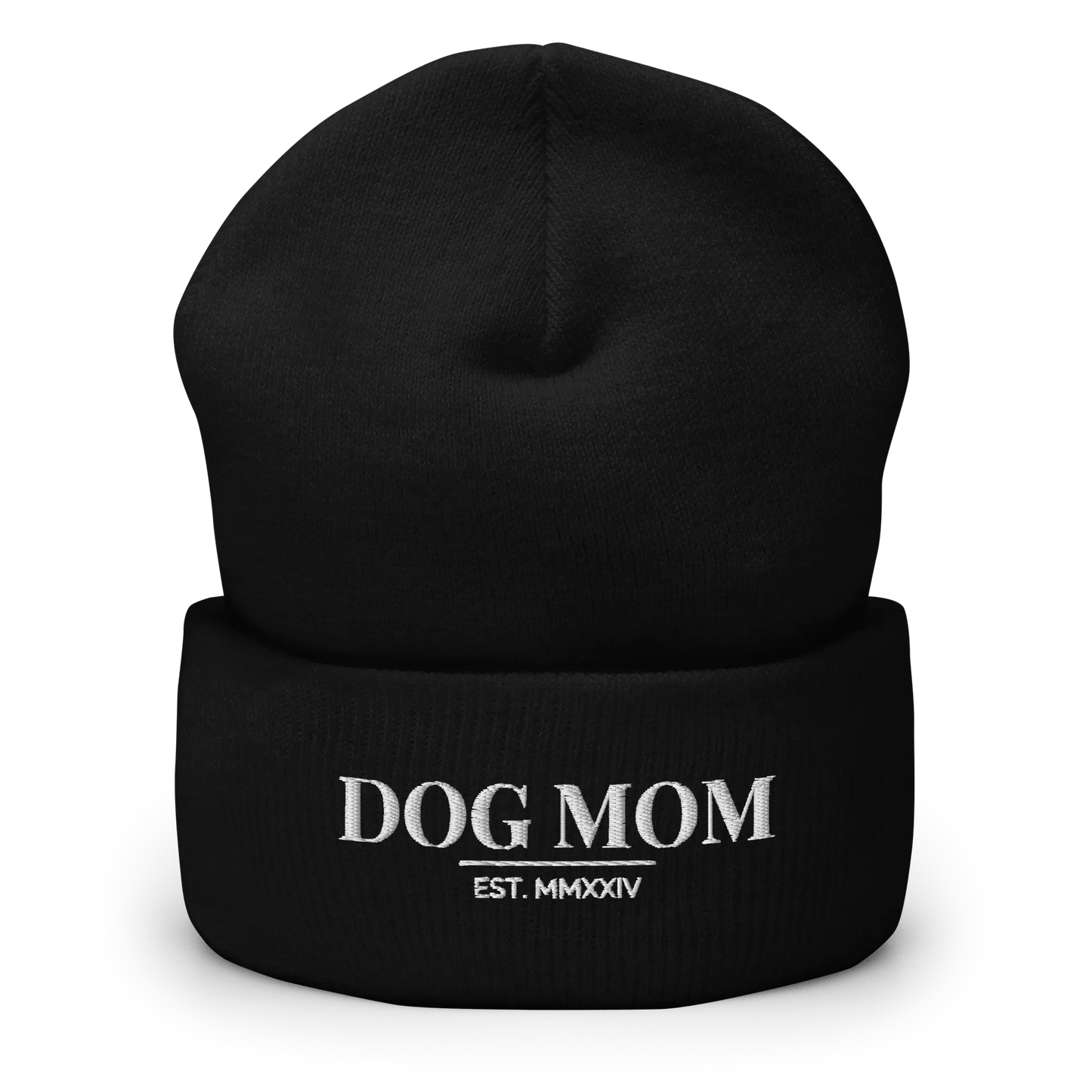 dog mom beanie in black with embroidered logo