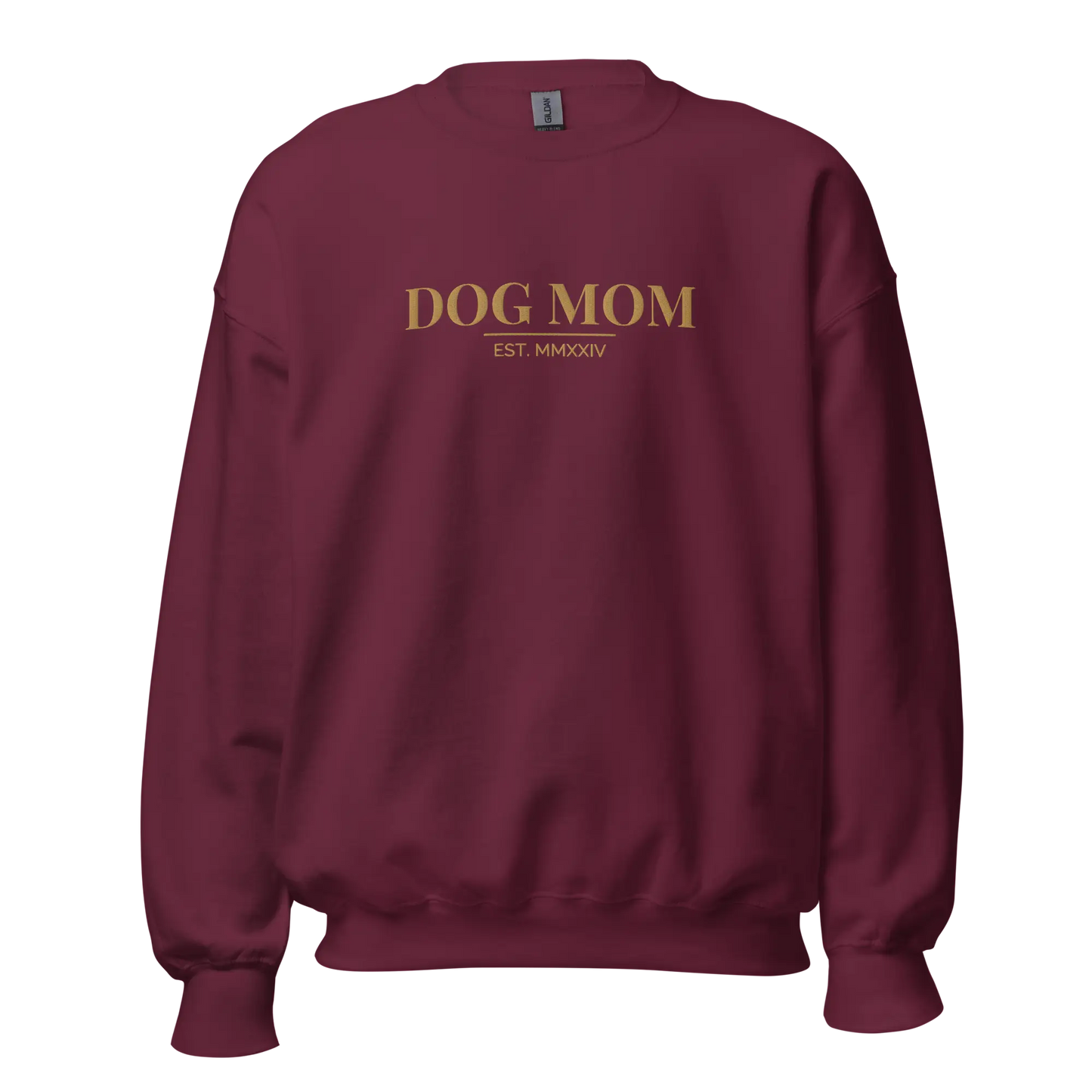 dog mom sweatshirt in maroon with embroidered logo