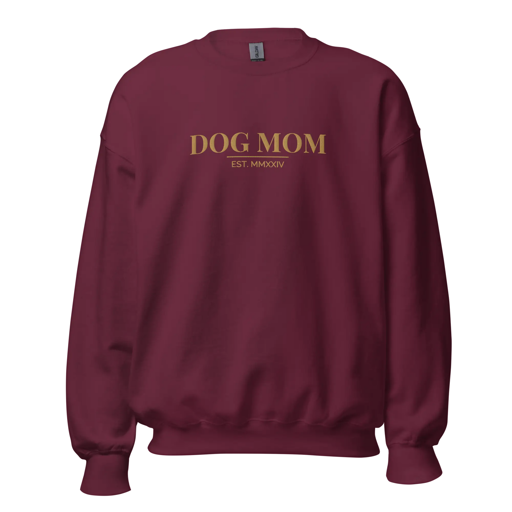 dog mom sweatshirt in maroon with embroidered logo