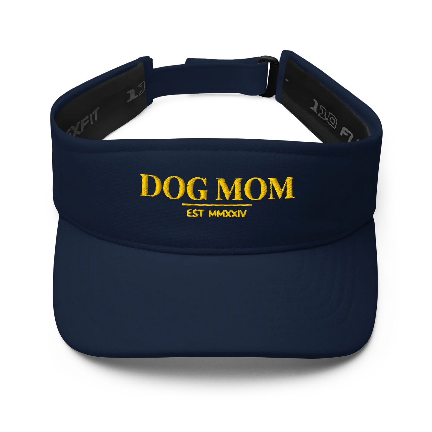 dog mom visor in navy with embroidered logo