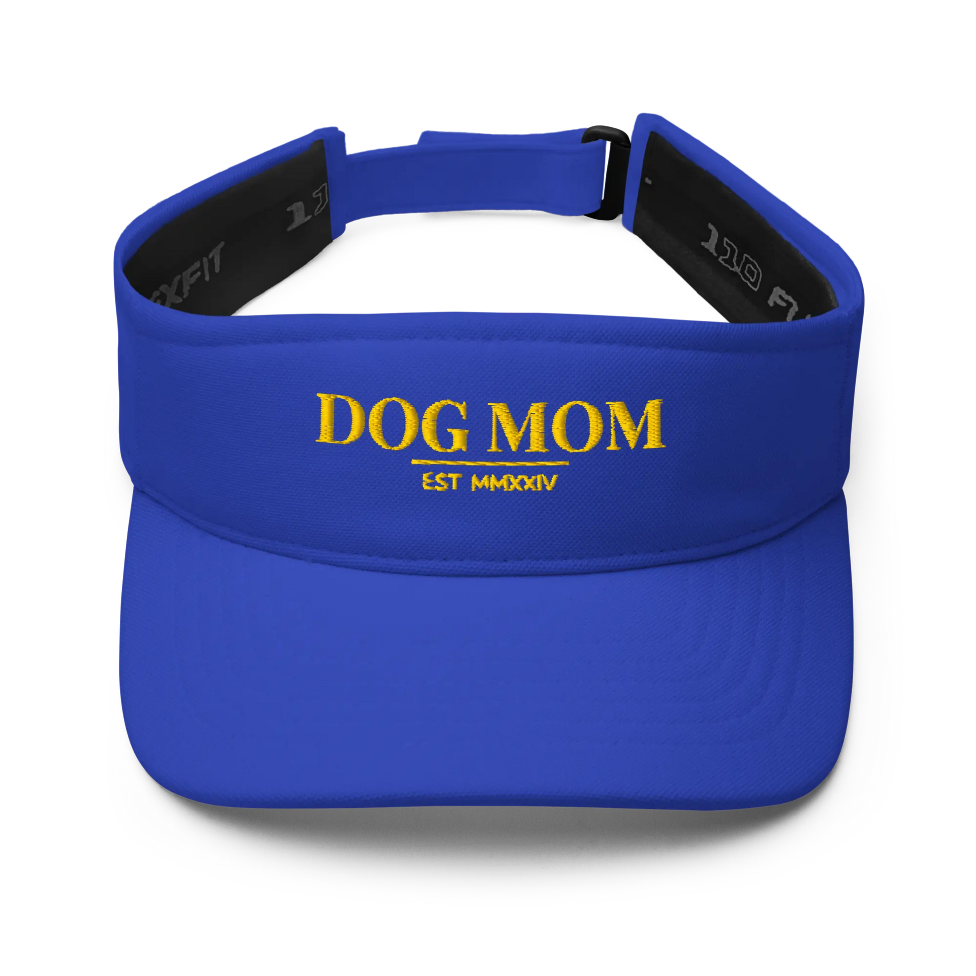 dog mom visor in royal with embroidered logo
