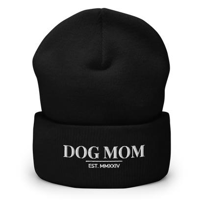 dog mom beanie in black with embroidered logo