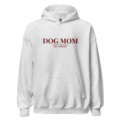 dog mom hoodie in ash with embroidered logo