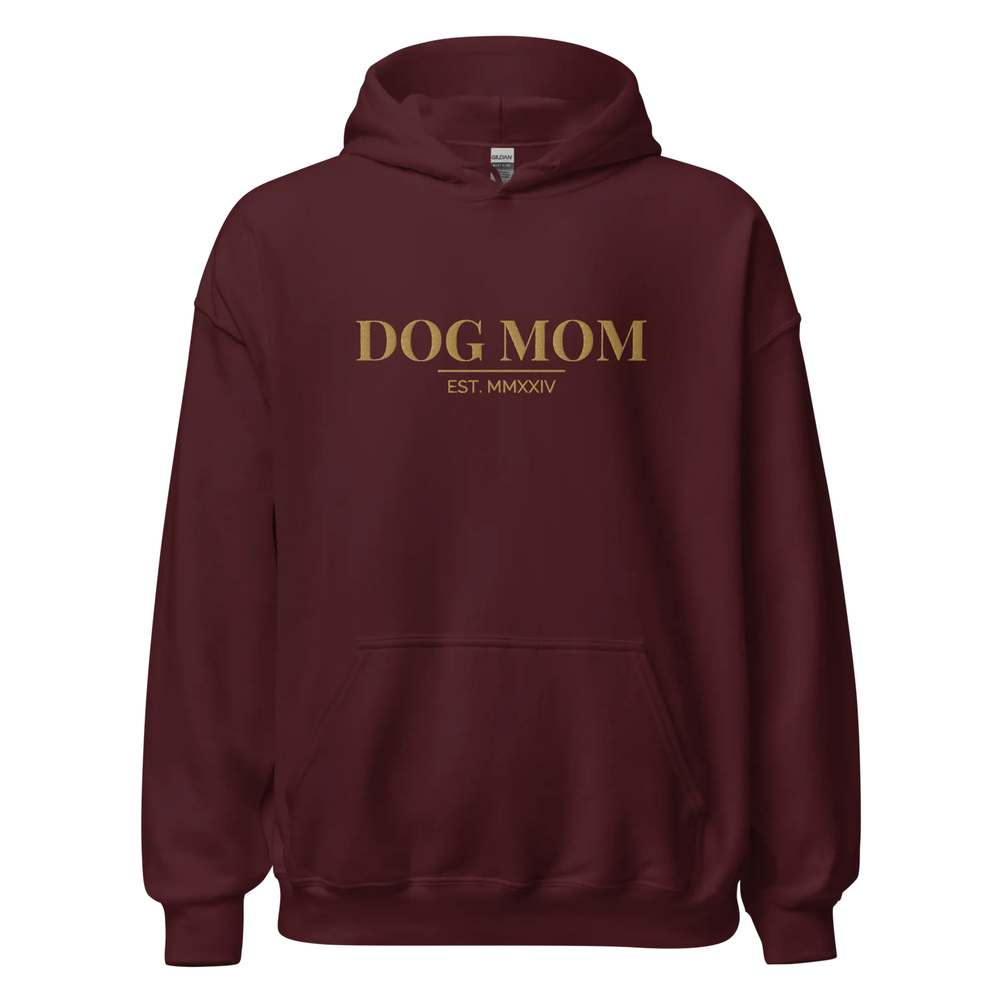 dog mom hoodie in maroon with embroidered logo