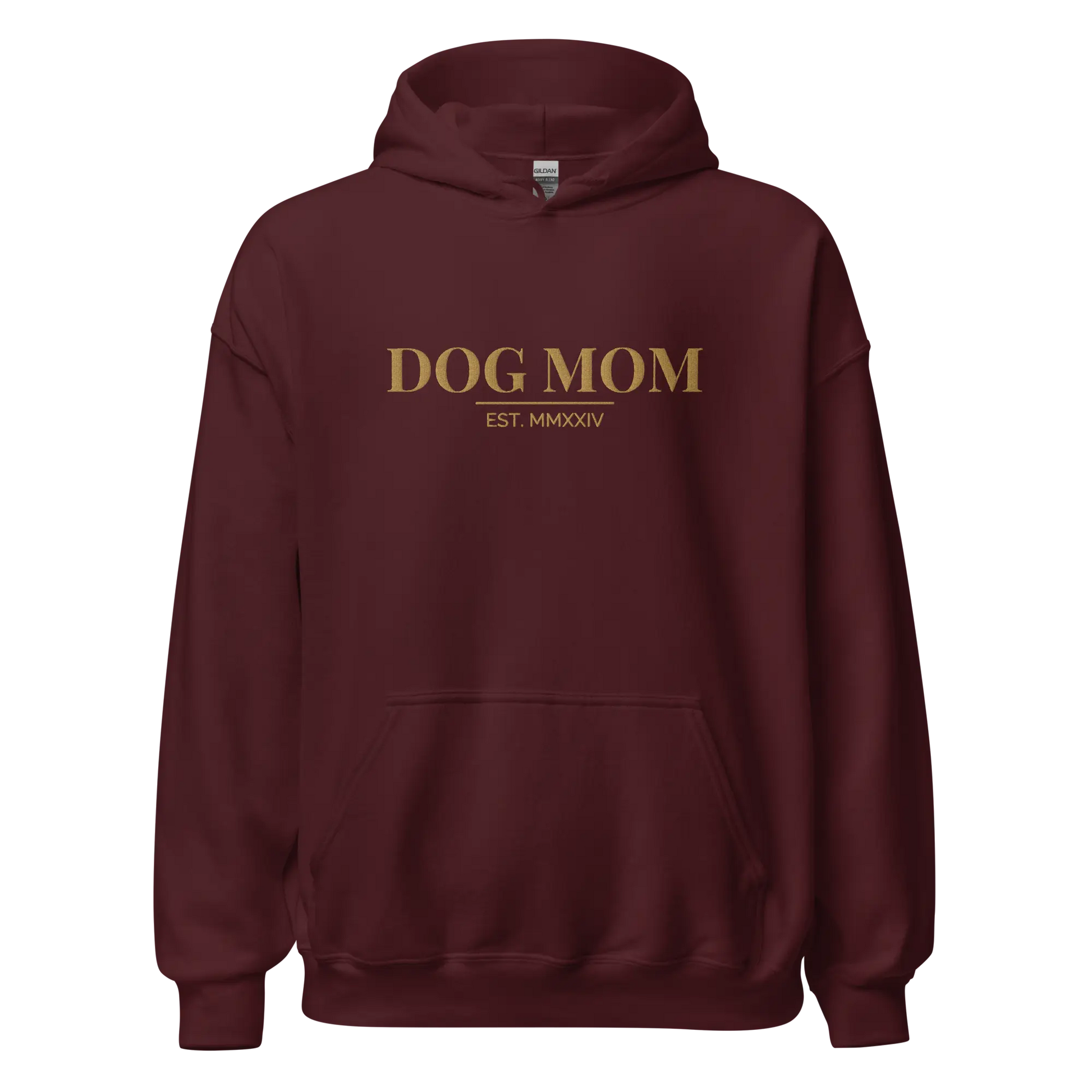dog mom hoodie in maroon with embroidered logo