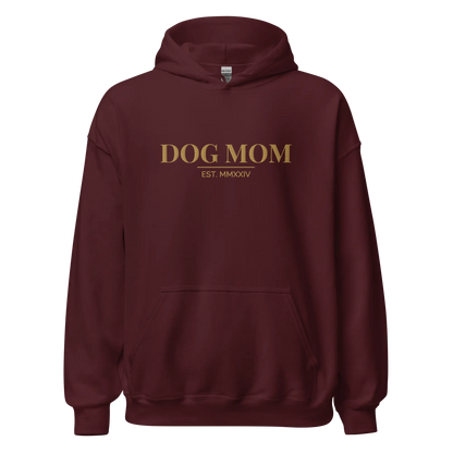 dog mom hoodie in maroon with embroidered logo