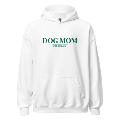 dog mom hoodie in white with embroidered logo