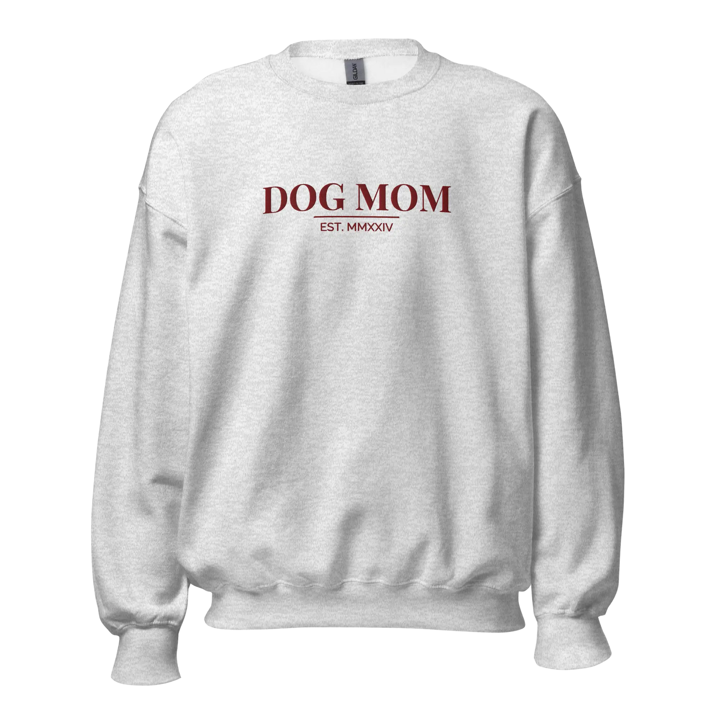 dog mom sweatshirt in ash with embroidered logo