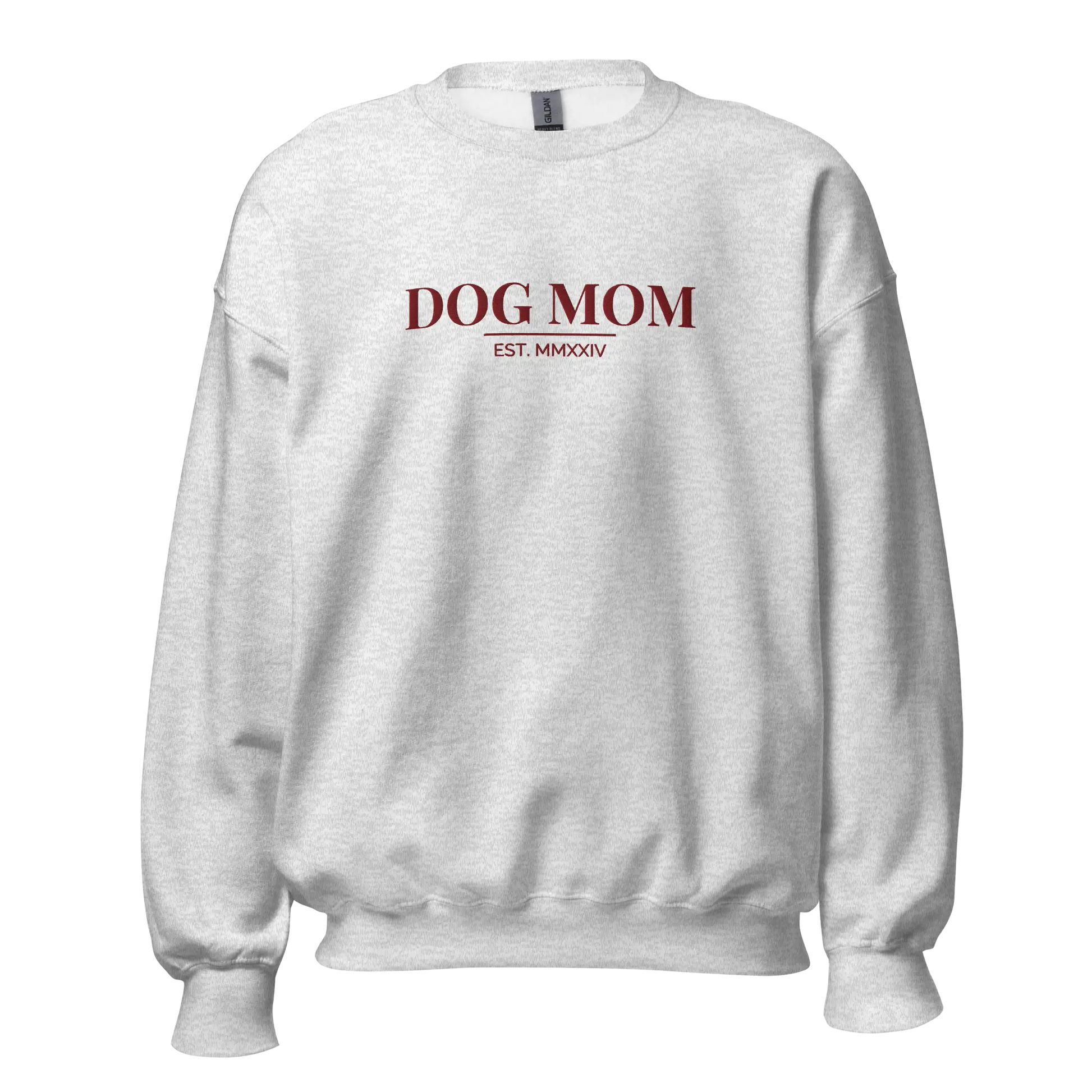 dog mom sweatshirt in ash with embroidered logo