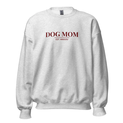 dog mom sweatshirt in ash with embroidered logo