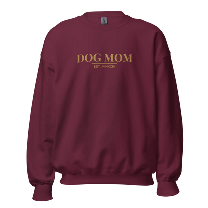 dog mom sweatshirt in maroon with embroidered logo